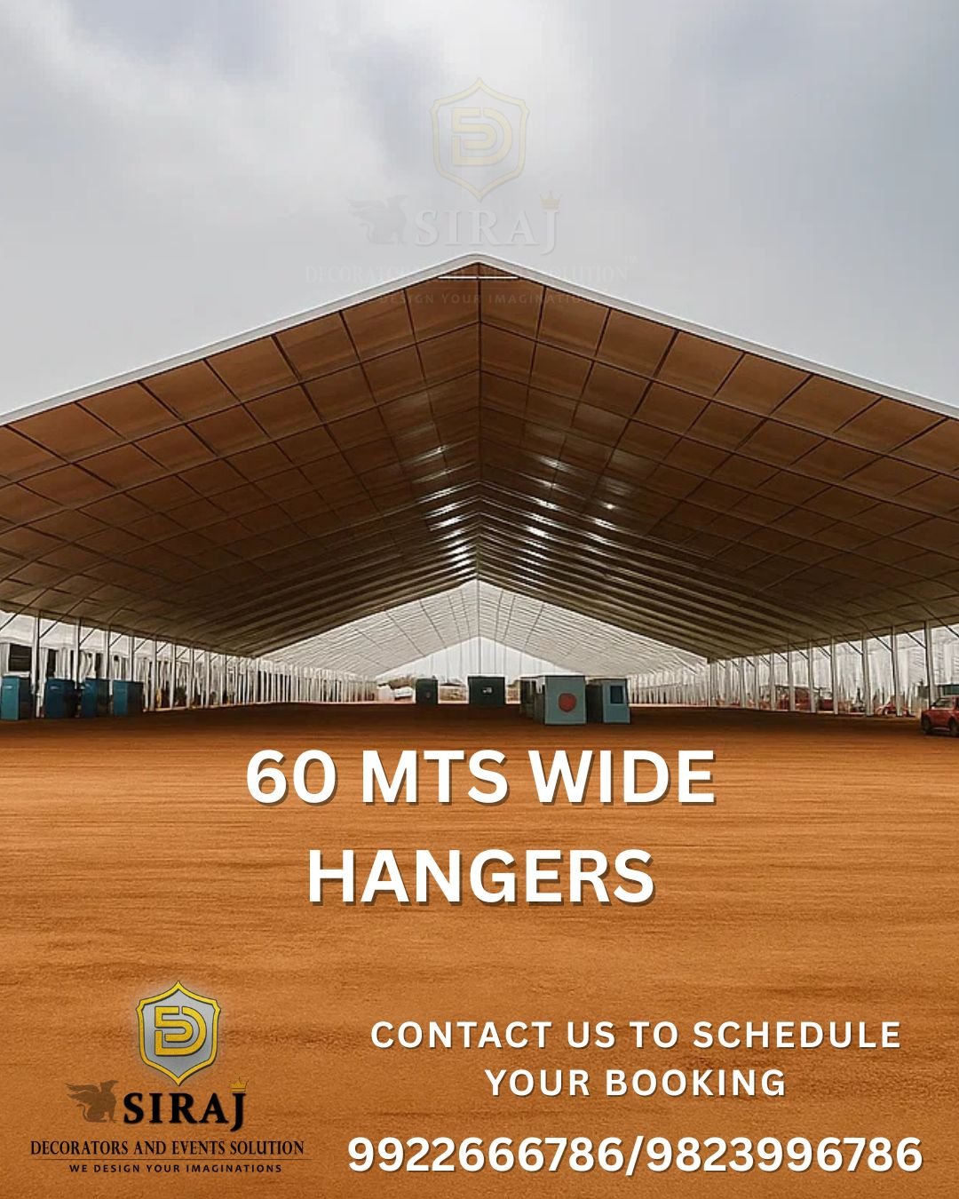 German hanger for rent – pillarless waterproof event tent installed by Siraj Decorators